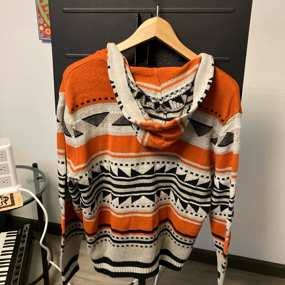 American Eagle Outfitters Orange and Black Hooded Sweater